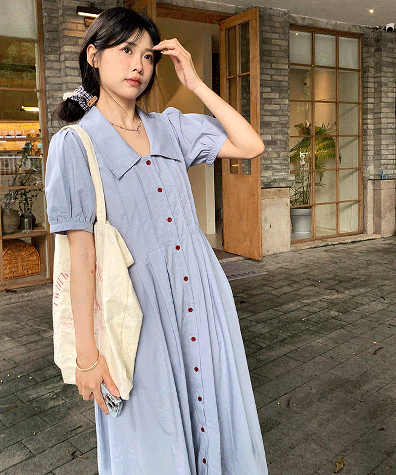 슈가라인 리츠 퍼프 핀턱 롱 원피스