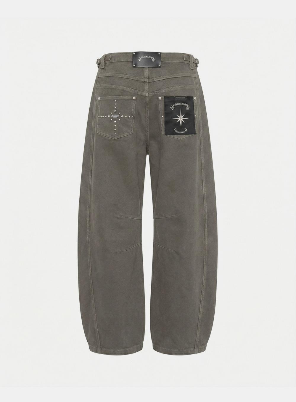 [w-pts26-016] Star-Studded Barrel Pants - Brown