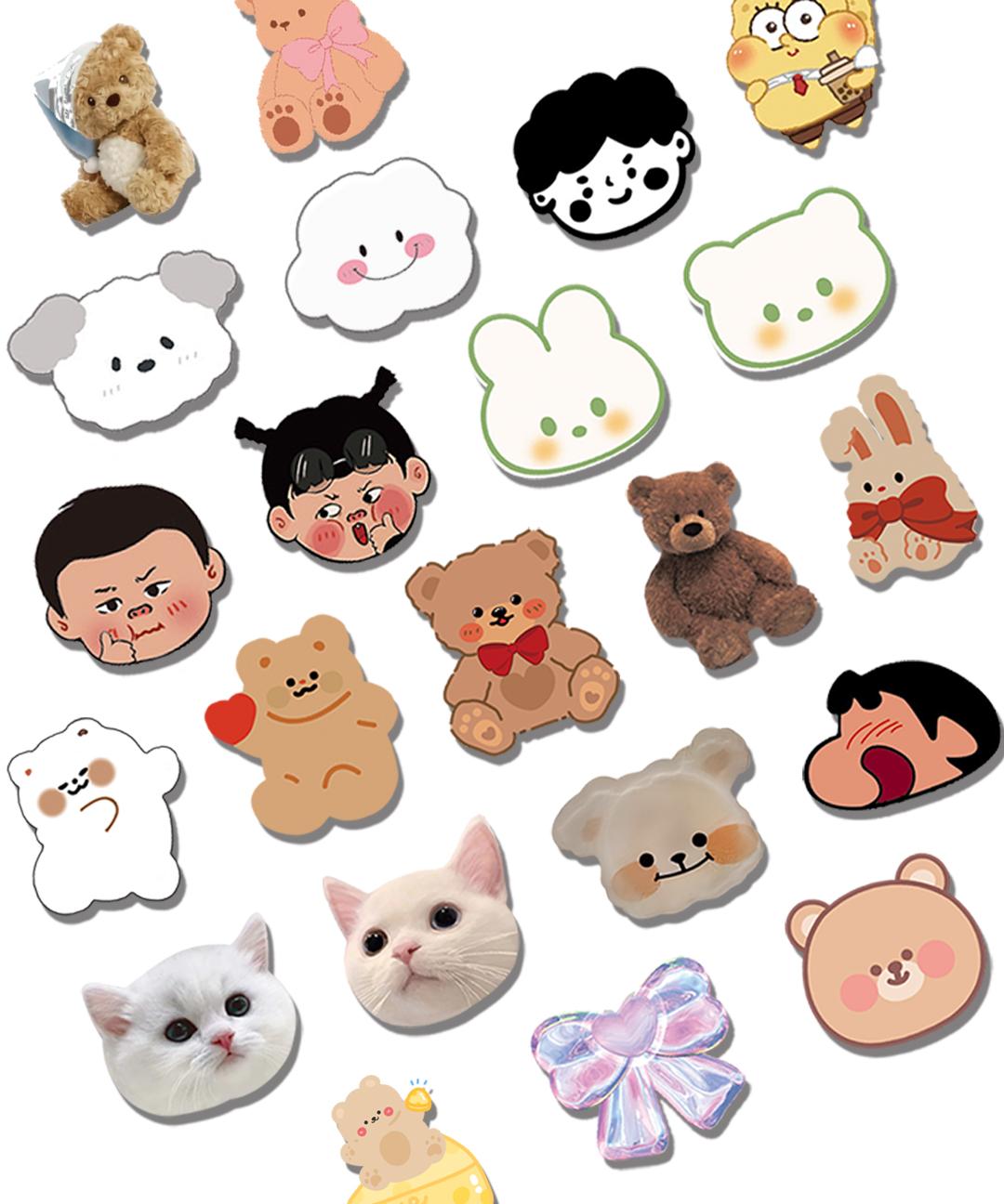 [1+1 당일출고🚀] 그립톡 캐릭터 스마트톡 곰돌이 에폭시 아크릴 강아지 꽃 핸드폰 거치대 휴대폰 귀여운 커플폰 악세사리 투명 케이스 강화유리 필름