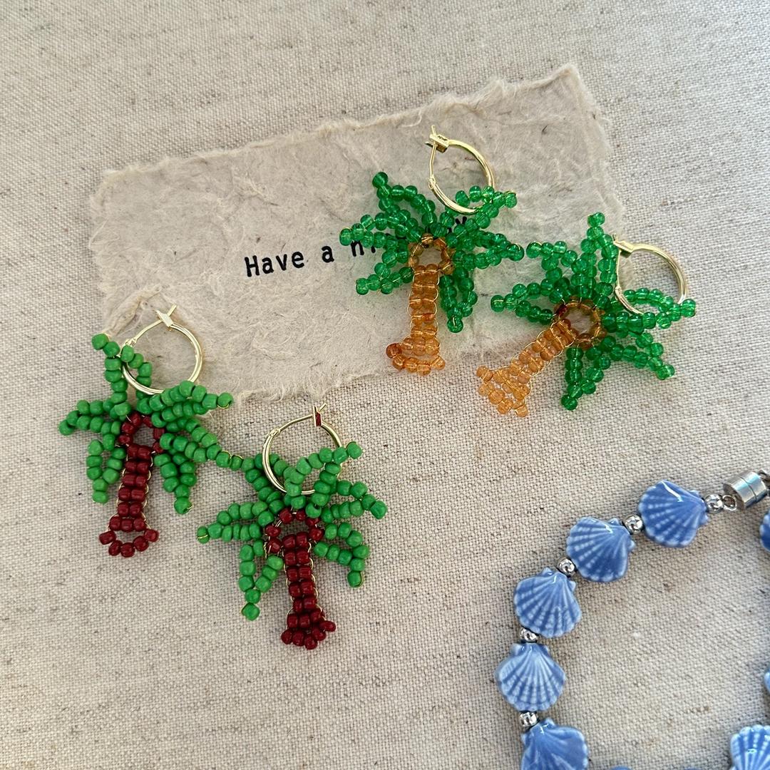 여름 휴가 코코넛 나무 핸드메이드 비즈귀걸이