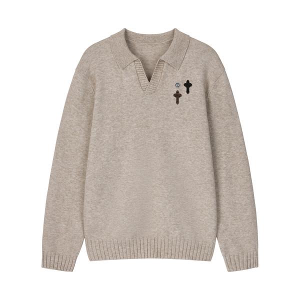 매그핀 헤비 오픈 카라 니트 (샌드 베이지)