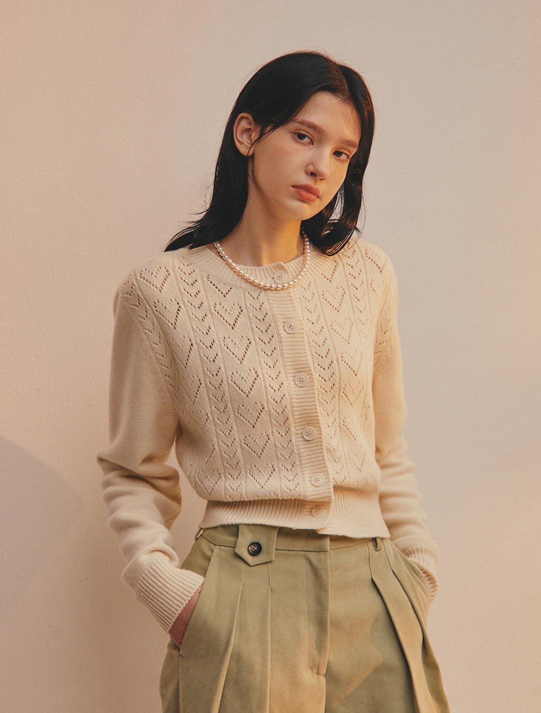 Crocheted-Cashmere Cardigan (Ivory)