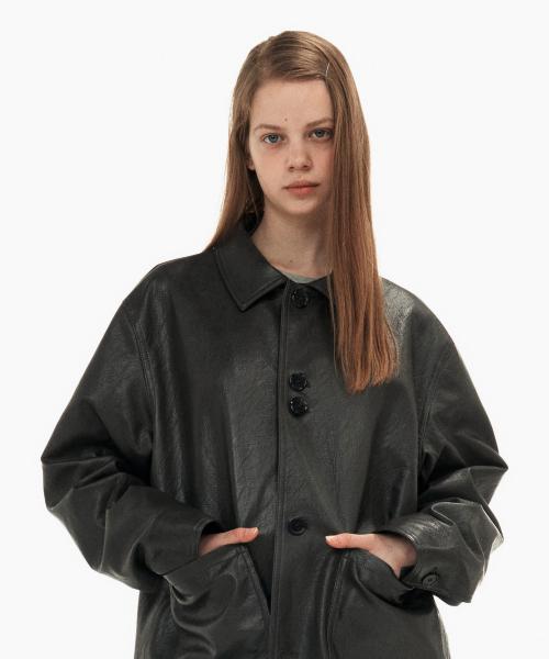 비건 레더 워크 자켓 (차콜)