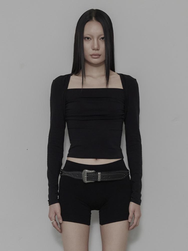2nd) [mnem] Bolero Shirring Top (black) – Renew