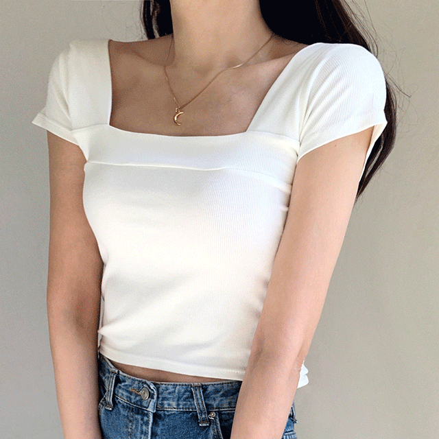 [부들부들 소프트] 스퀘어넥 크롭 골지 반팔티