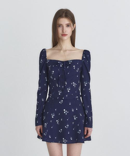 리본 스퀘어 블라우스 (네이비)