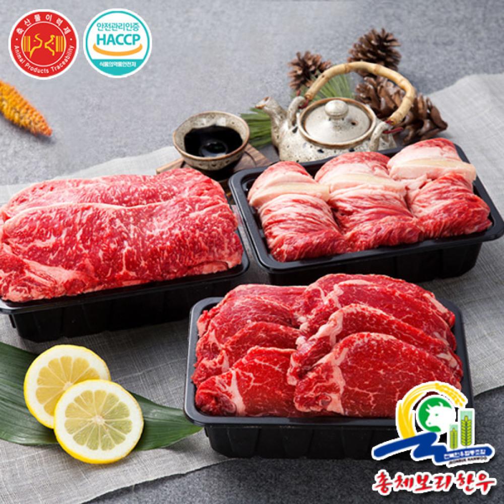 [롯데백화점][총체보리한우]1등급이상 선물3호(등심+채끝+안심,업진,부채,치마1)