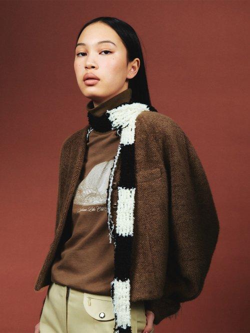 Fluffy Cropped Cardigan Brown