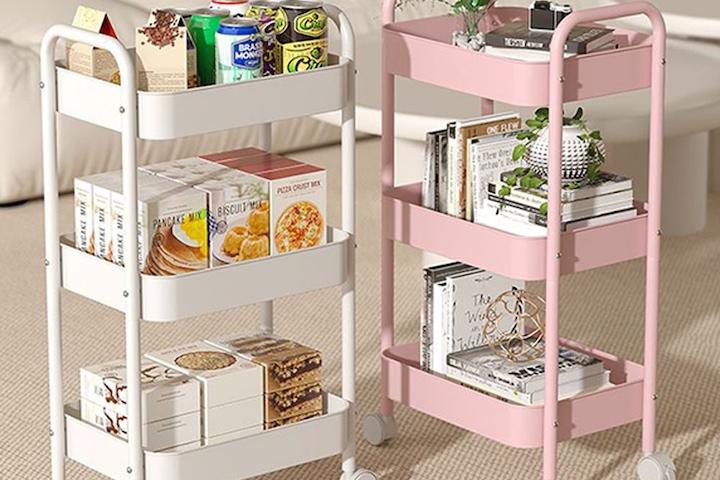 리빙원 철제 이동식트롤리 주방 수납 틈새트롤리 주방카트 왜건