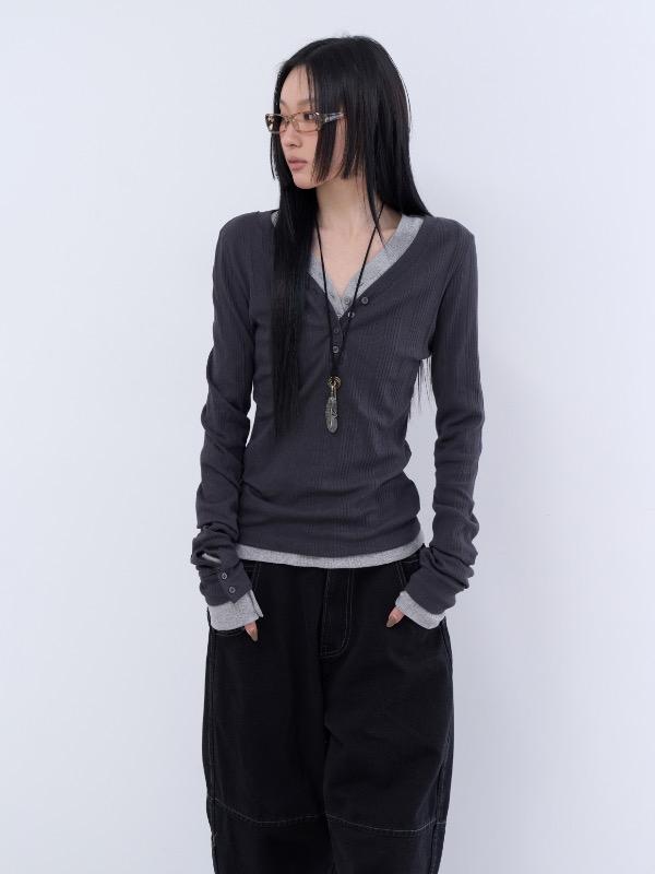 double layer rib henley tee