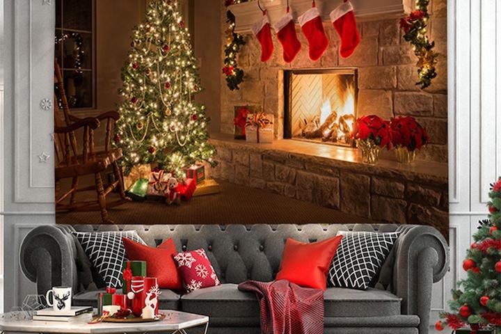 [해외]벽난로B 크리스마스 성탄절 패브릭포스터 초대형 사이즈