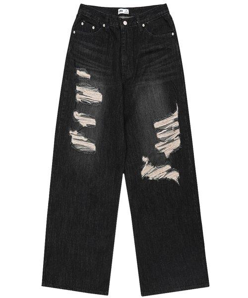 락케이크(ROCKCAKE)  Faye Damage Jeans - Black - 사이즈 & 후기 | 무신사