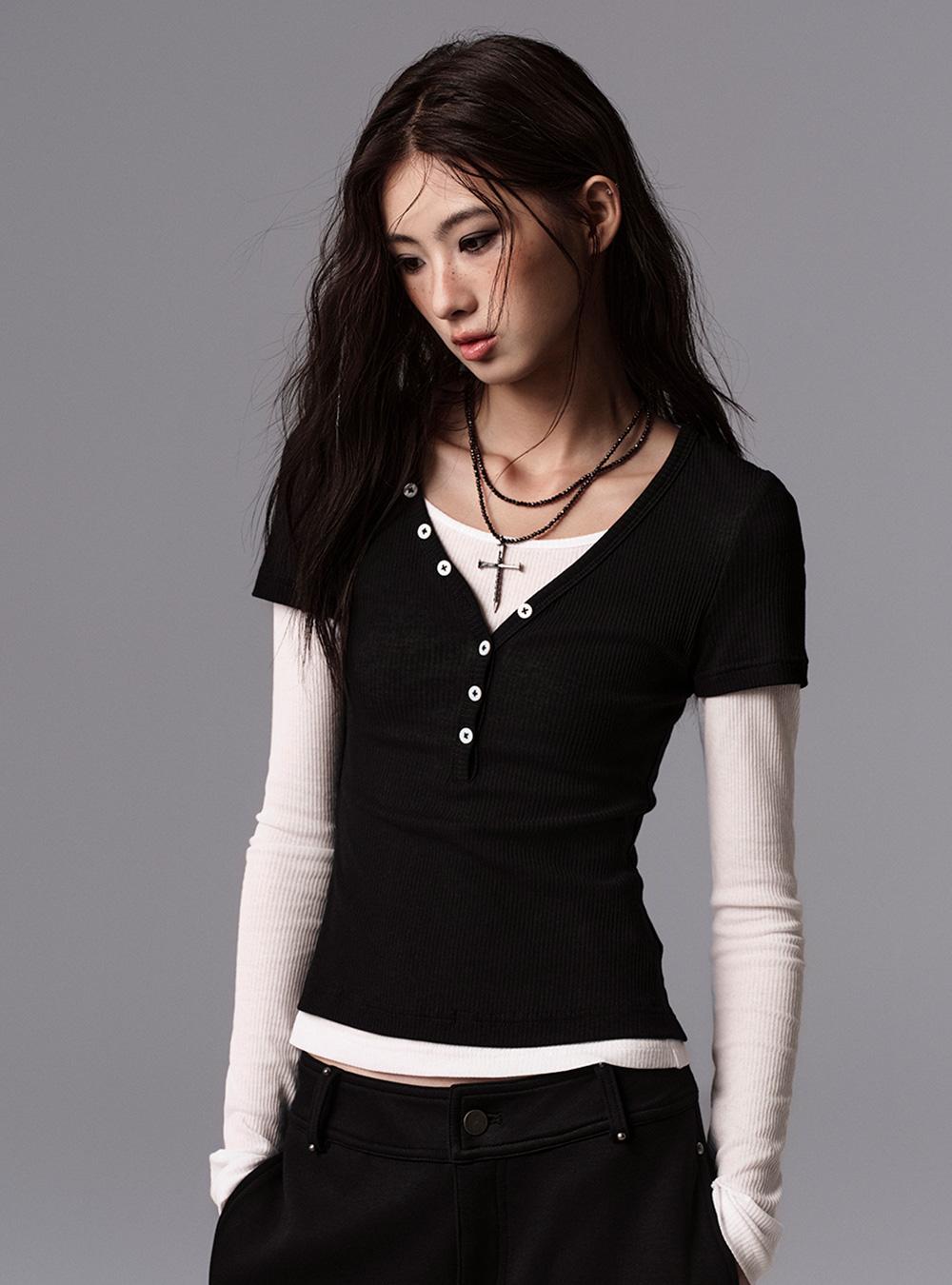 Two-Piece Contrast Layered T-Shirt
