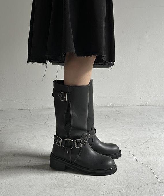 디퍼룸 빈티지 워싱 바이커 버클 스트랩 미들부츠 4.5cm