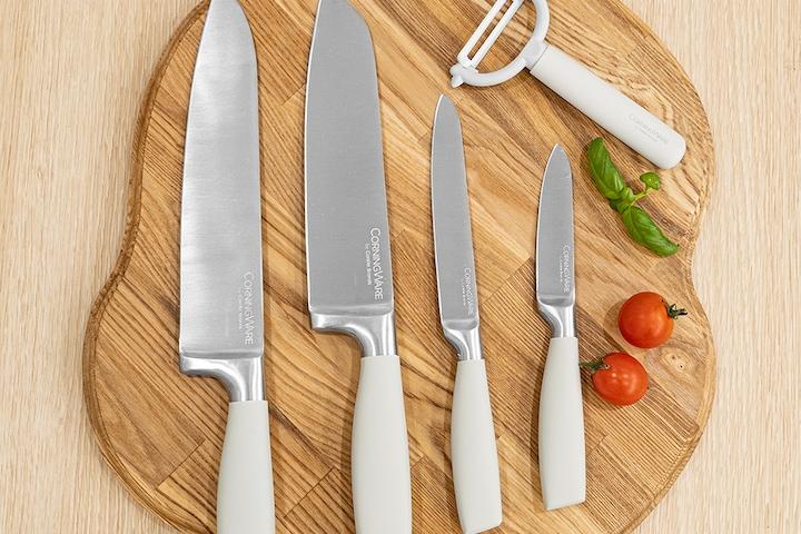[주말특가]코닝웨어 크림화이트 스텐 칼 5종세트(셰프나이프+산도쿠+다용도+페어링+감자필러)