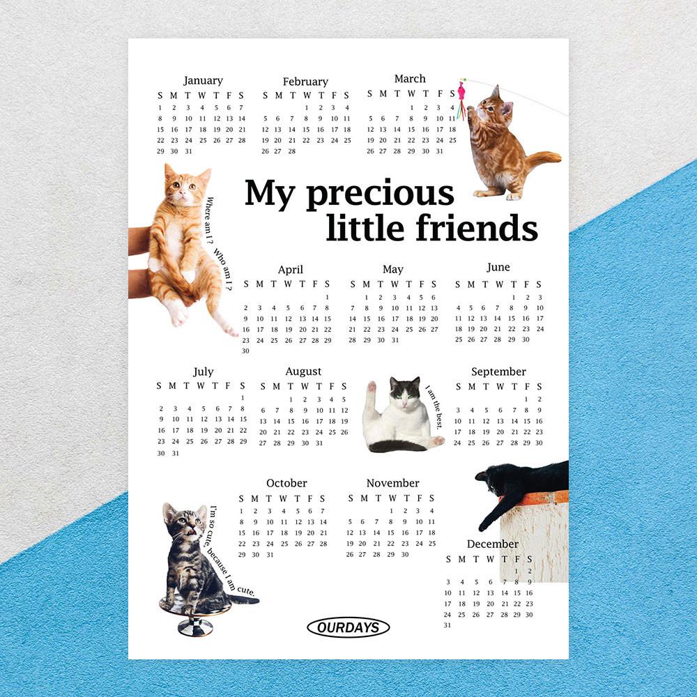 아우어데이즈 2023년 내친구 고양이 캘린더 포스터 고양이달력 한장 1장 낱장 감성 달력 2023