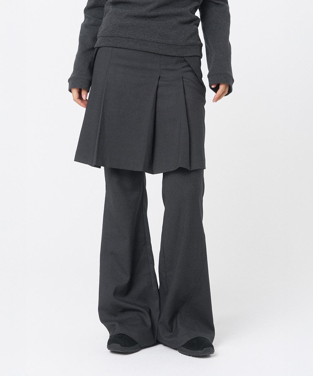 Pleats midi skirt pants set CHARCOAL