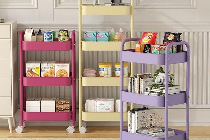 [10% 쿠폰] 이동식 트롤리 틈새 선반 수납 철제 바퀴 미니 트롤리 3단