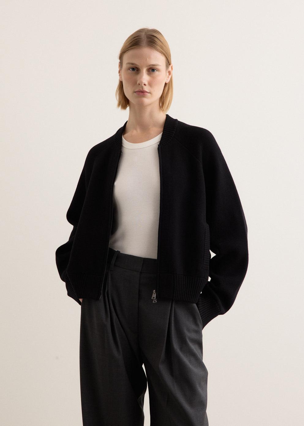 Herman Knitted Bomber - BLACK / S