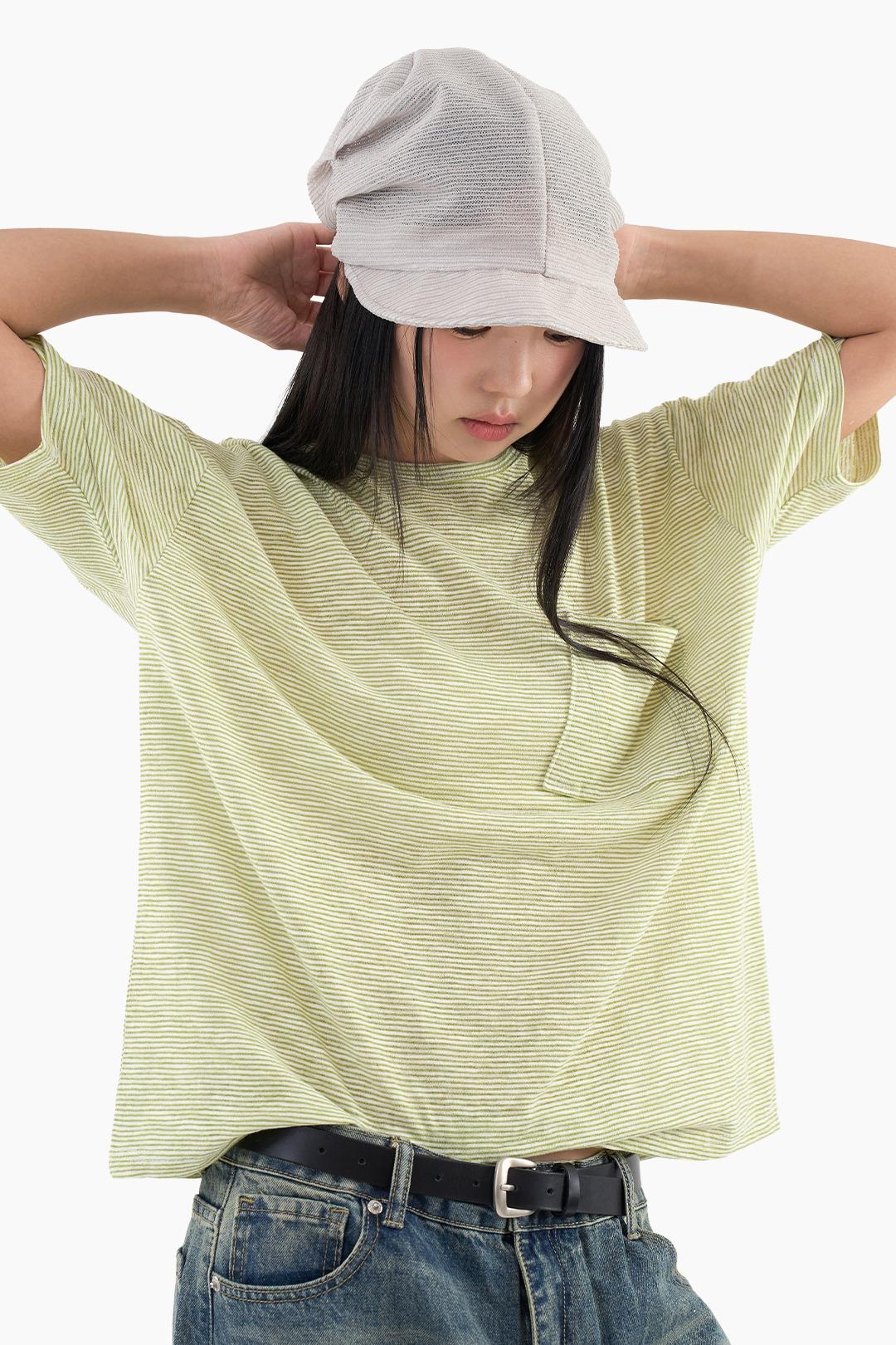 세인 스트라이프 포켓 티셔츠