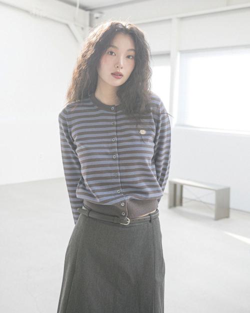ROSE STRIPE CARDIGAN(CHARCOAL)