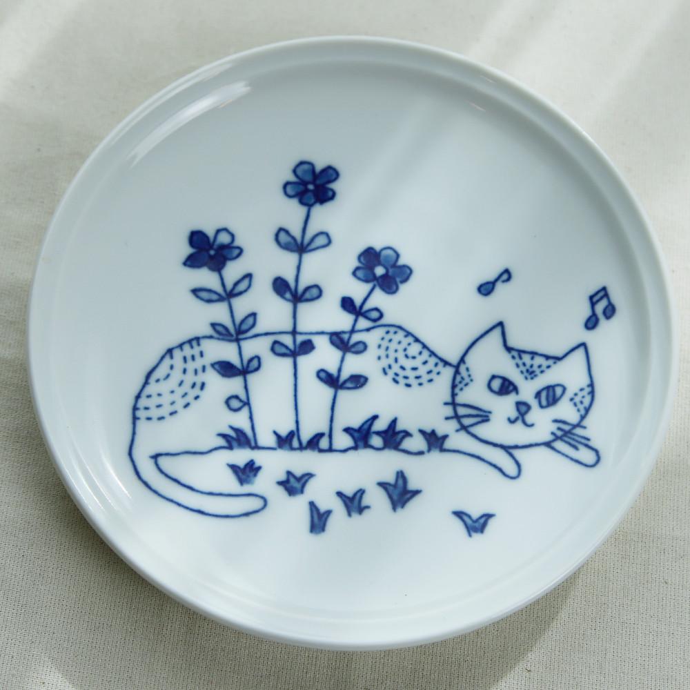 맛있는 그릇가게 고양이 그릇 동물 일러스트 꽃밭냥 앞접시 미니 원형접시