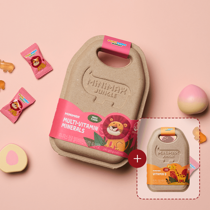 미니막스 정글멀티비타민 미네랄 60구미(복숭아맛) + 비타민D본품 추가증정