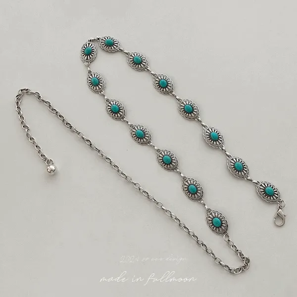 [빈티지]포인트 톡톡 블링블링 레이어드 코디템 / 민트플라워메탈체인벨트