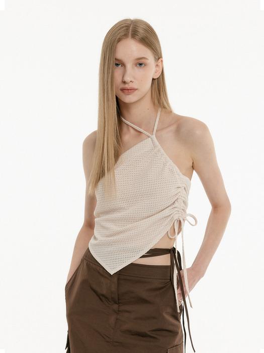 DRAWSTRING HALTERNECK TOP - CREAM BEIGE