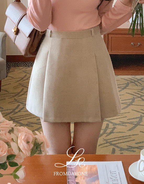 프롬데이원 Made)더블 울 핀턱 플리츠 스커트(A라인/미니/겨울/데일리룩/데이트룩/하객룩)