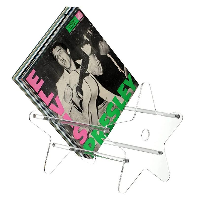 아크릴 레코드 CD 디스플레이 스탠드 랙 앨범 레코드 투명 비닐, 5 점 별 모양, 홈 스토리지 브래킷, 데스크탑 2024