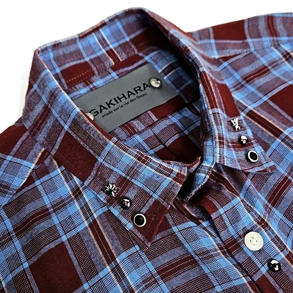 Yoshiyuki windy western check shirts (wine blue)