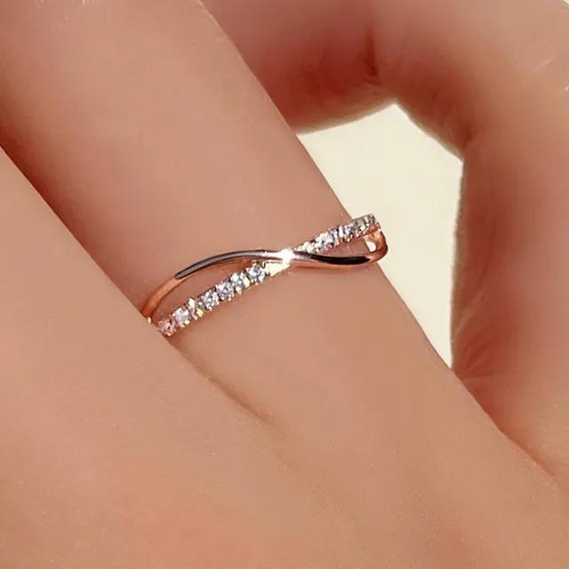 [무배] 실버925 로즈골드 큐빅 웨이브 물결 라인 은반지