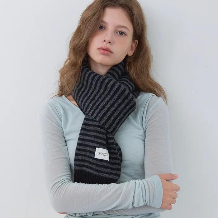 스트라이프 니트 머플러 (charcoal black)