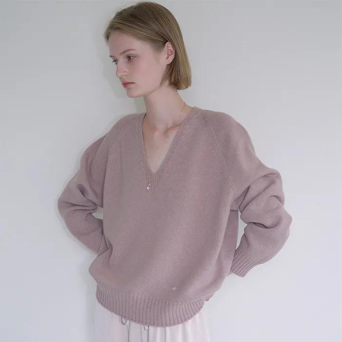 CASH MERINO WOOL V-NECK KNIT_MAUVE PINK_OD3C2MKN91MPK