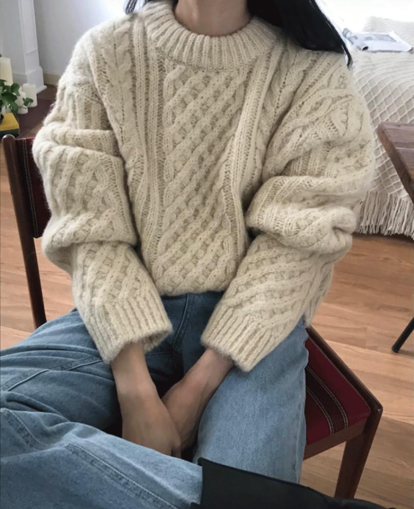 founders 파운더스 피셔맨 스웨터 니트 울 알파카 케이블 꽈배기 니트 2color