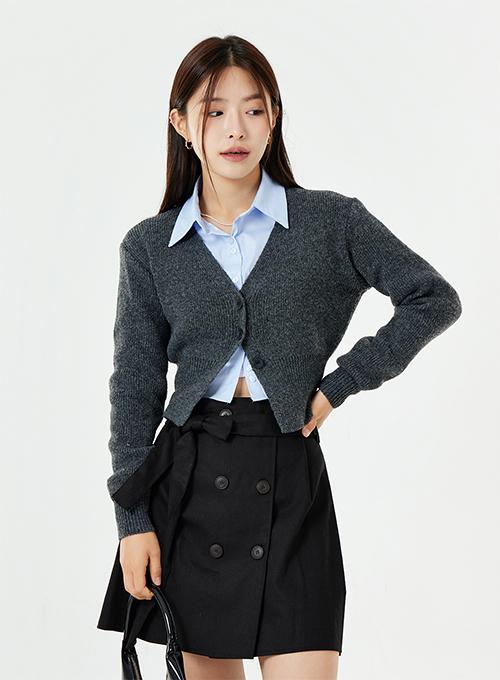 [무료배송] 울 슬릿 버튼 슬림 크롭 가디건 U2508