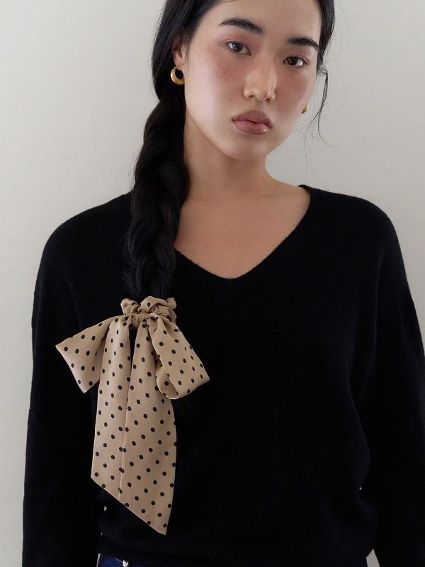 dot ribbon scrunchie - brown