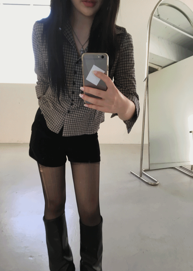 빈티지 체크 7부 크롭 셔츠 (2COLOR)