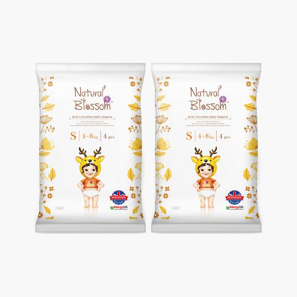 [기저귀체험팩] 네추럴블라썸 비건 기저귀 (신생아용 S 8매 + 시그니처 물티슈 70매 / 출산선물 / 울트라슬림