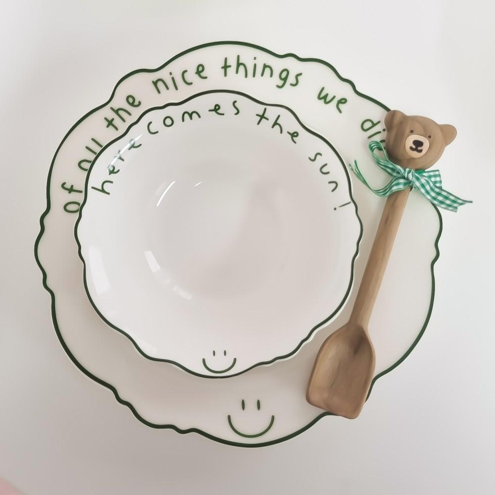 그린 레드 레터링 플레이트 레트로 접시 빈티지 스마일