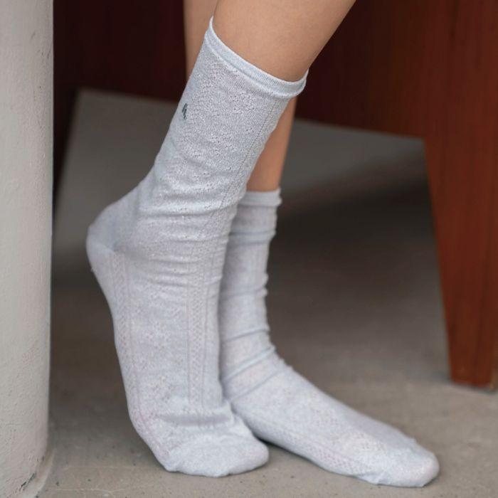 [hiig] no.258 bright silver pointelle glitter socks