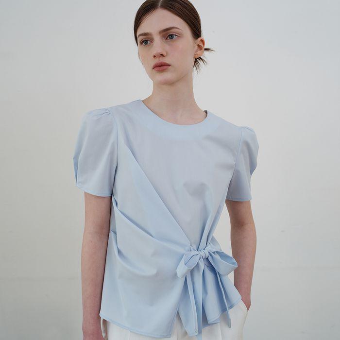 comos 1126 unbalance ribbon blouse (sky blue)