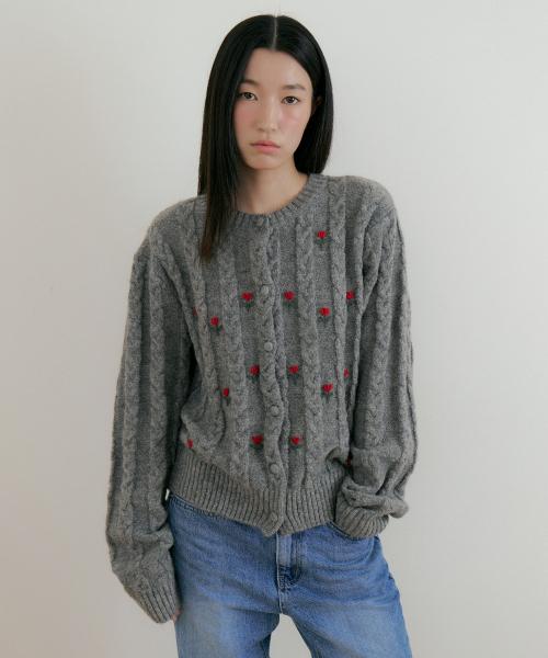 Flower Wool Knit Cadigan (charcoal)