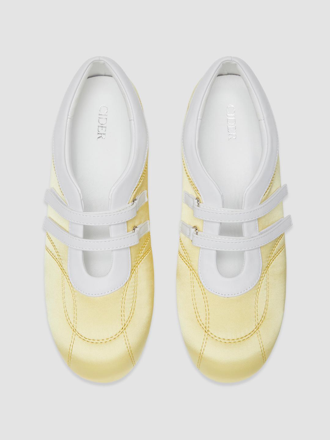 ADJUSTABLE STRAP SATIN & FAUX LEATHER SNEAKERS