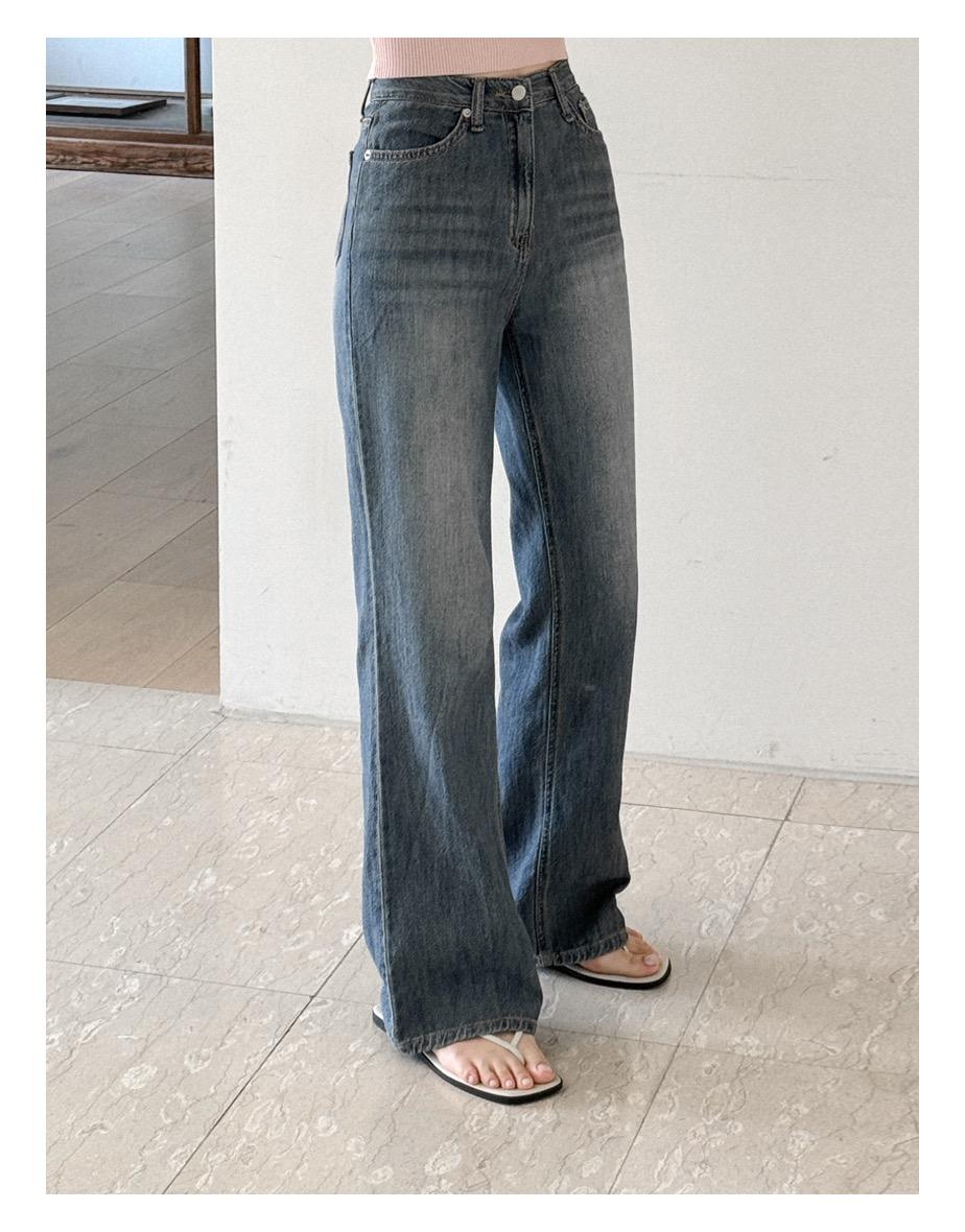 린넨 스트레이트 데님 [다크블루]