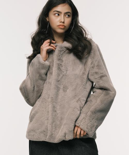 COLLAR FUR JACKET GREY