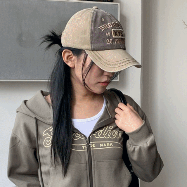 [y2k] 브로즈빌 워싱 빈티지 배색 볼캡 모자 4color