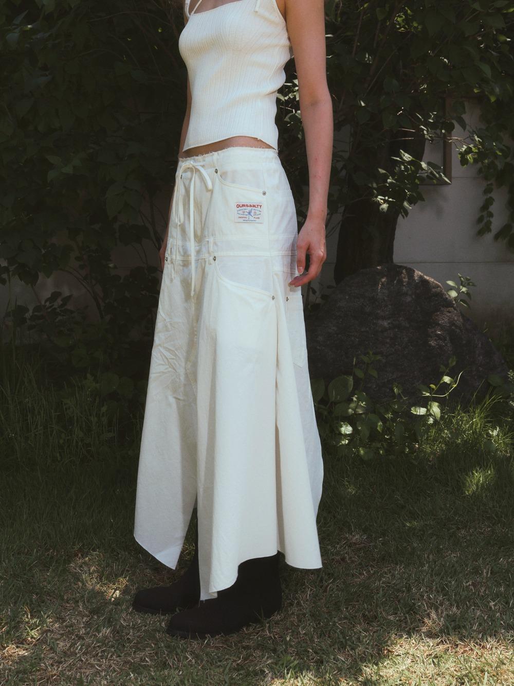 Unique washing cotton long skirt / White