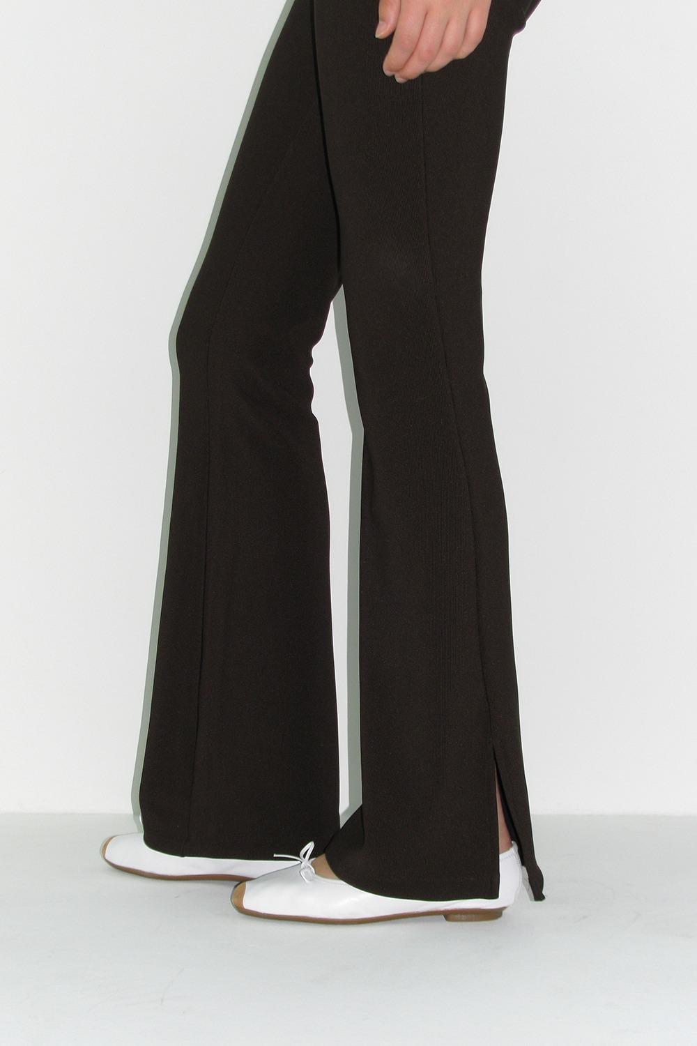 SLIT BOOT-CUT PANTS [BROWN]